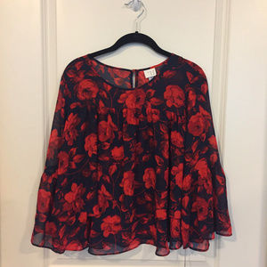 And Away Navy Floral Top NEW WITH TAGS